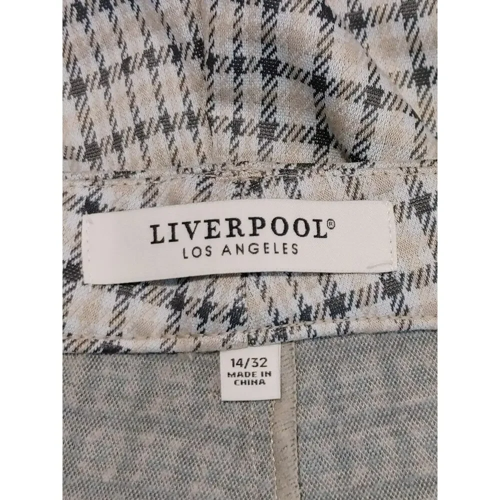 NWT Liverpool Plaid Trouser Pants Slash Pockets Flat Front Gray Womens 14/32